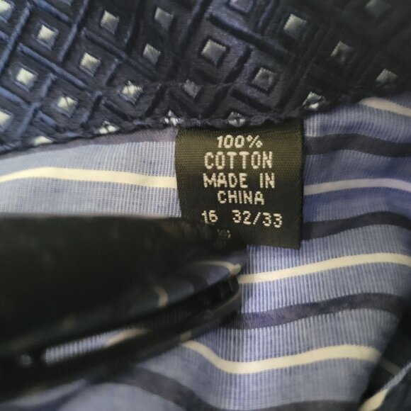 English Laundry Dress Shirt Mens Size 16 Flip Cuffs Blue White Striped Long Slee - Picture 5 of 5